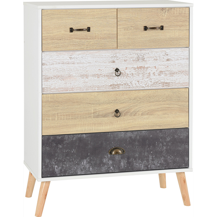 Nordic 3+2 Drawer Chest In White & Distressed Effect